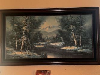 Framed Winter Landscape Oil Painting