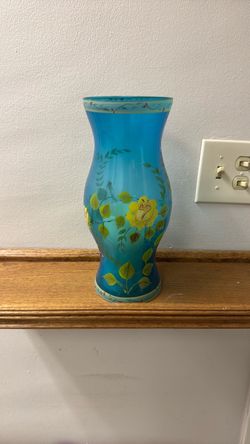 Glass painted candle holder with candle