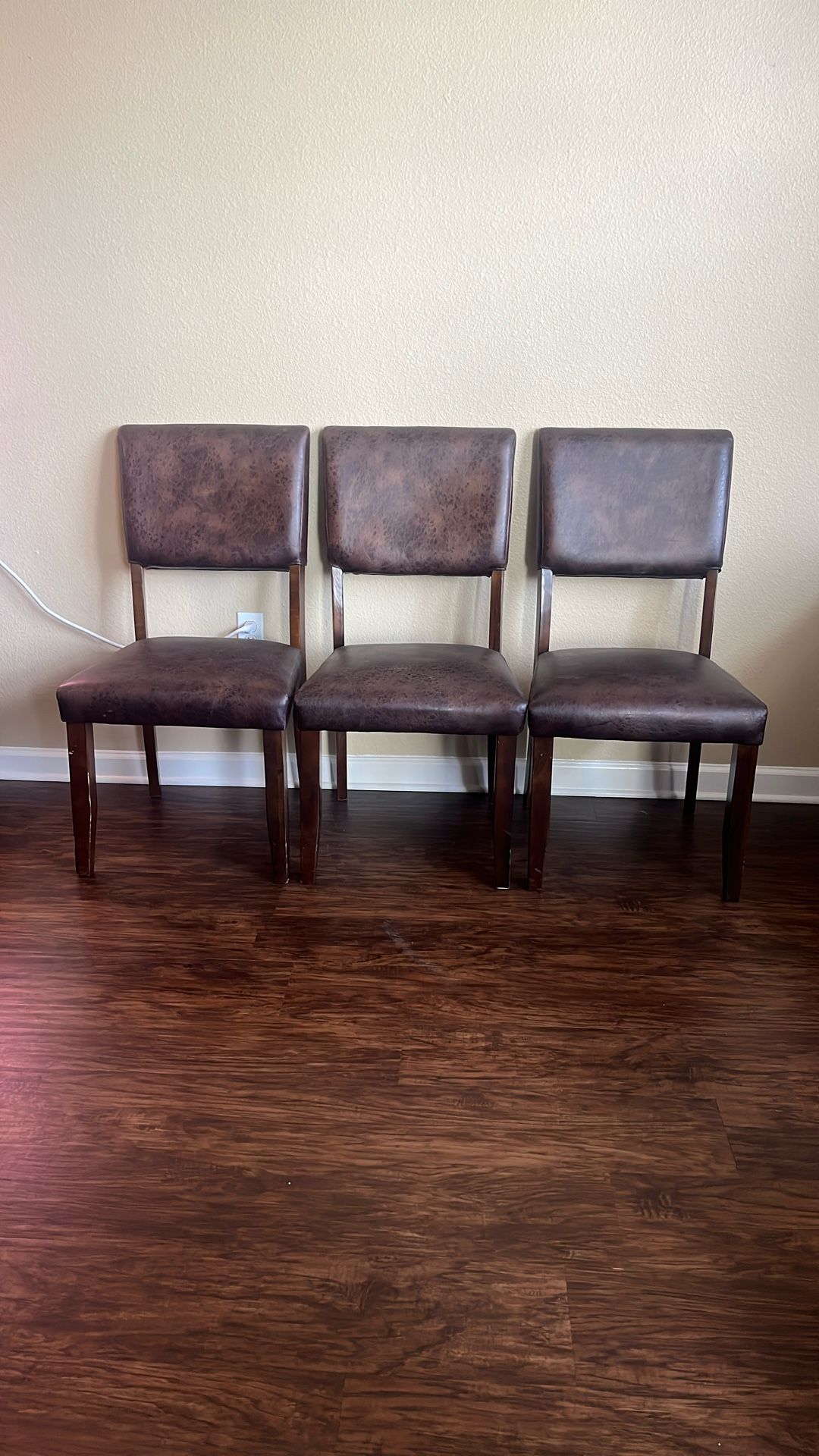 Set of 3 Brown Dining Chairs with Cushioned Seats & Backs