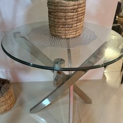 Set of 2 Round Glass Side Tables (24” Diameter) – Modern Metal Base