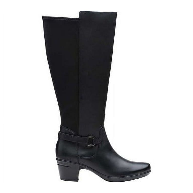 Clarks Emslie March Black Leather Cuir Noir Knee Boot Size 9 1/2 M