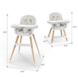 Babilous Brand New in the Box. Convertible Portable Baby High Chair – Foldable & Travel Friendly Highchair for Baby, Removable Tray, wooden legs.