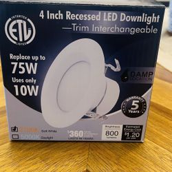 TORCHSTAR 4 Inch Dimmable Recessed LED Downlight, 10W (75W Equiv.), White Trim Attached, Trim Interchangeable, for All Furnishing Styles, 2700K Soft W