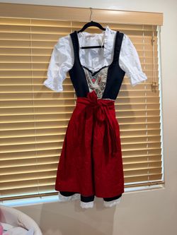 Authentic Stocker Point Dirndl Dress Size 36 + Blouse & Red Apron – Oktoberfest