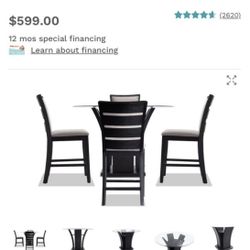 Cosmopolitan 5 Piece Black Upholstered Round Counter Height Dining Set