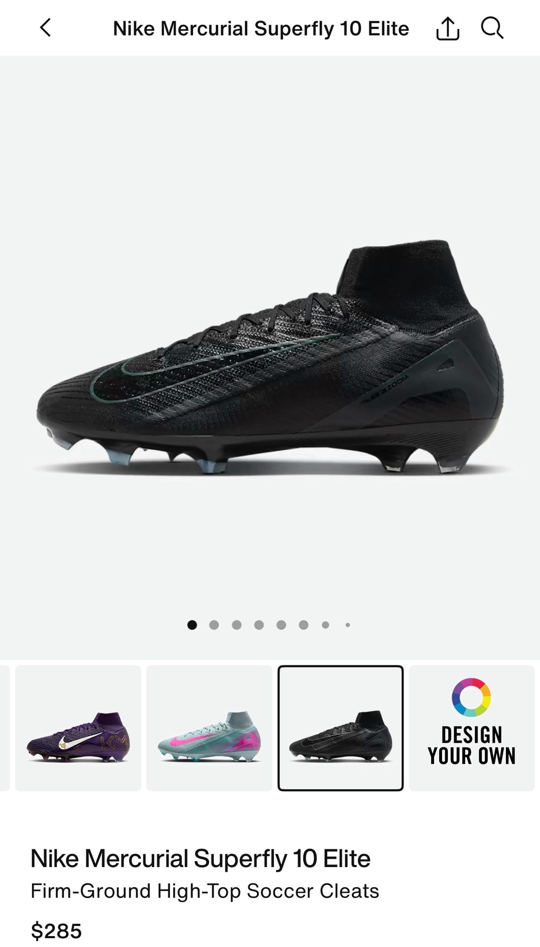 Nike Mercurial Superfly 10 Elite FG Black Deep Jungle Size 10.5