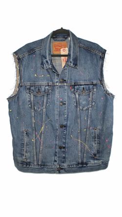 Levi Strauss XL Trucker Vest Cut-off Style Paint Splatter Denim- Brand new!