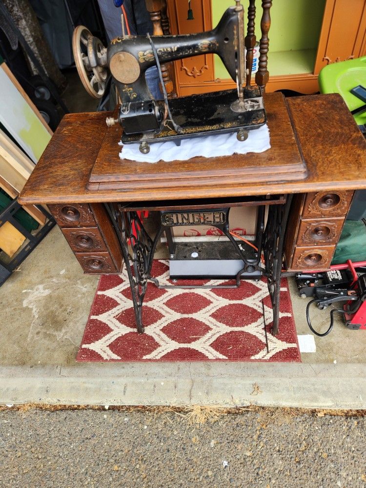 Old Singer Sewing Machine and Cabinet