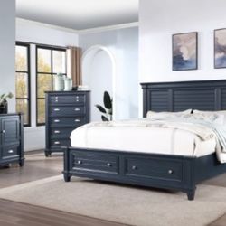 Brand New Blue 4pc Queen Bedroom Set (Available In Eastern King)