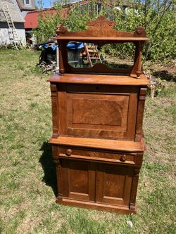 Antique Secretary Walnut Victorian Desk, 1880'S Pediment Rail