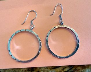 Vintage Mexican Sterling Silver Hoop Earrings 925 — 9.2g Modernist Geometric