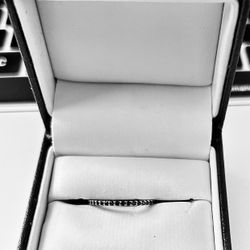10K White Gold Wedding Band, 1/5ct Black Diamond