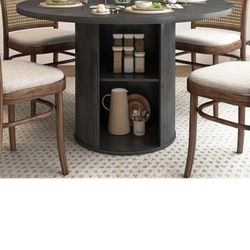 Elegant Black Dining Table with Storage (Assembly Required)
