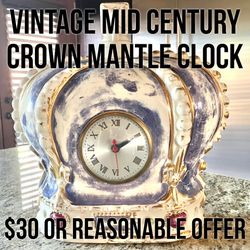 Mid Century Vintage Porcelain Crown Clock w/ Working Sessions Electric Movement