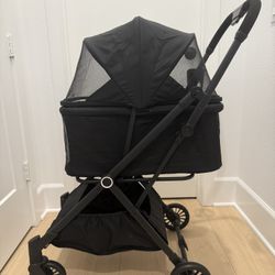 Like New One Click Fold Pet Stroller for Small Dogs Cats Lightweight 360 Wheels Airline Basket Cup