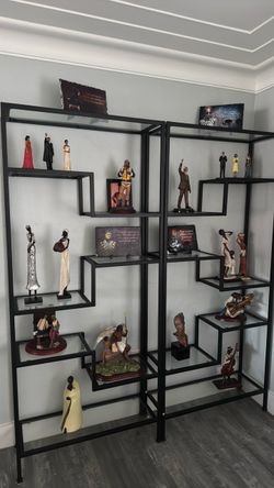 Black Metal Display Shelves with Glass Shelving (Set of 2)