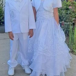 White dress and suit for children