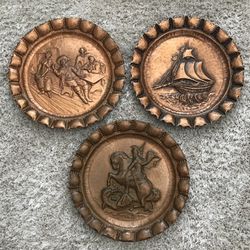 Vintage Brass Copper Plates Wall Decor XL 18” From Italy