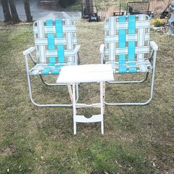 (2) Vintage Folding Chairs & Small Table (See description section please for prices)