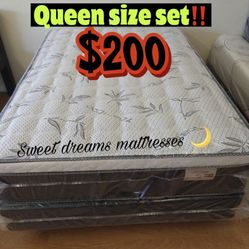 Queen Size Euro Pillow Top Mattress With Box Spring