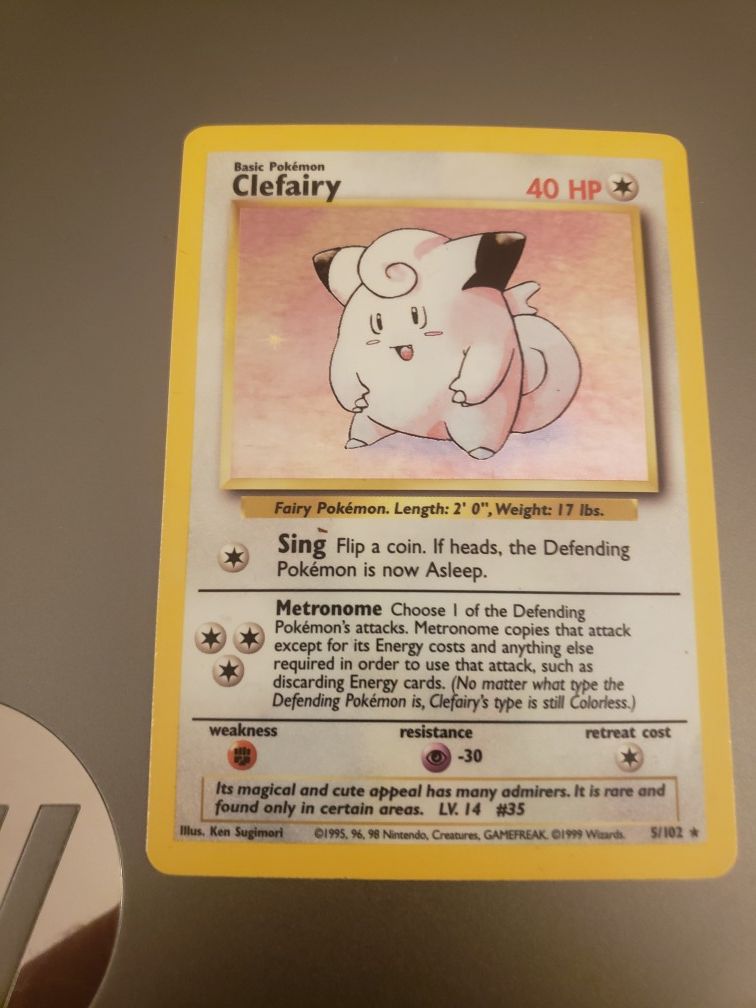 Pokemon Clefairy holo base set card, 5/102