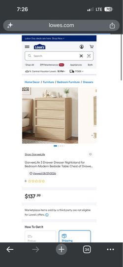 GarveeLife 3 Drawer Dresser Nightstand