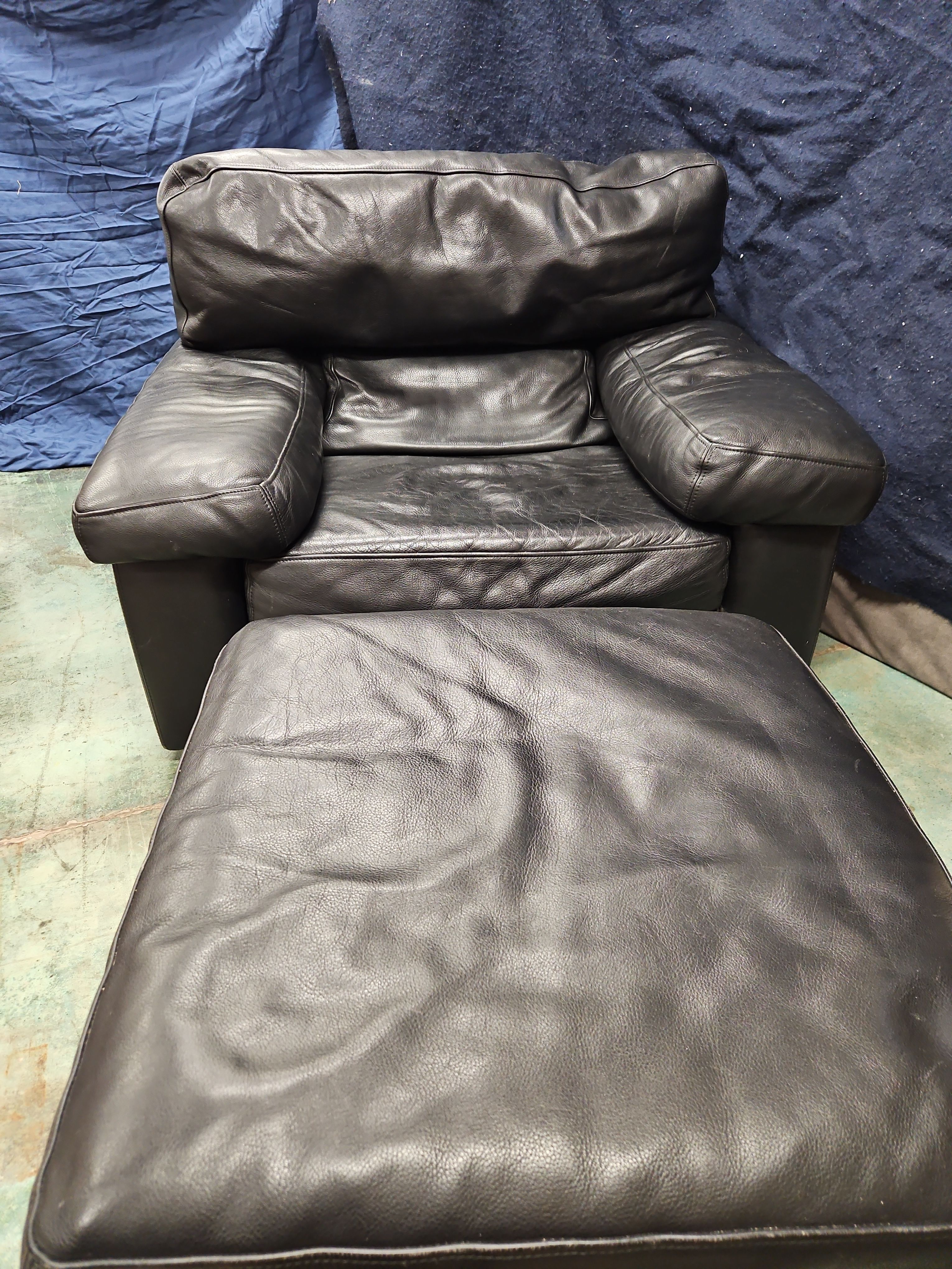 Roche Bobois Leather Armchair with Ottoman