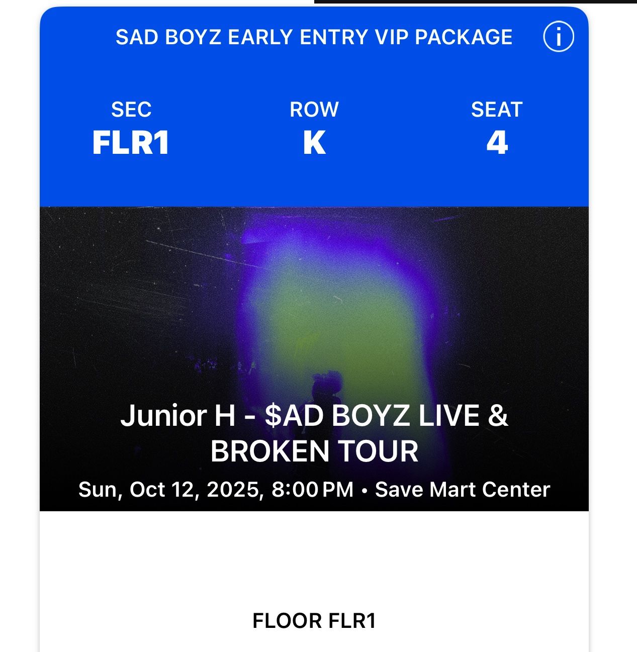 Junior H Savemart Center Floor vip W/early Entery $500