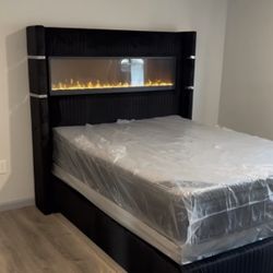 Brand New Elegant Cozy Queen Size Fireplace Bed