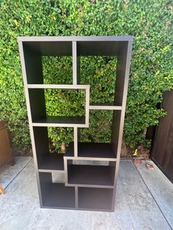 Modern Geometric Bookcase Shelving Unit with 8 Shelves - Espresso