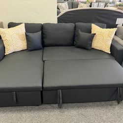 Black Linen Sleeper Sofa 📦 Brand new in boxes | 💰Payment options available | 🚚 Delivery available for a fee | STOCK CHANGES DAILY