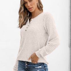 Long Sleeve Henley Shirts Women's Business Casual Lightweight Tunic Sweater Tops
