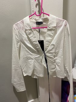 PLT White Side Button Detail Blouse