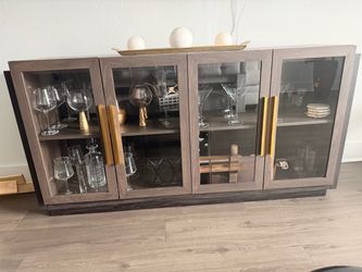 Dark Wood Sideboard with Glass Doors