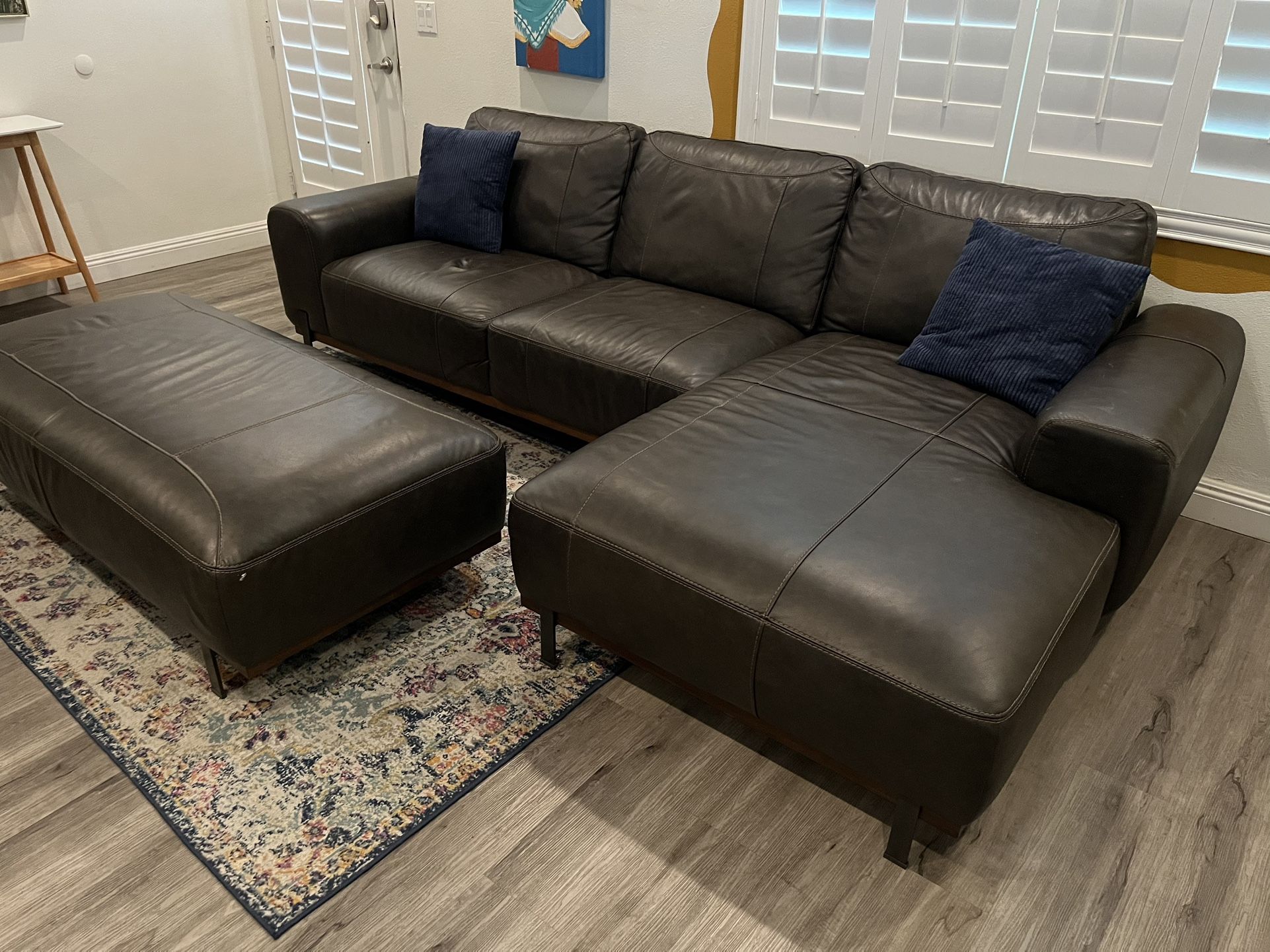 Brown Leather Sofa w/ Chaise