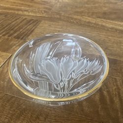 Beautiful , Vintage Crystal And Gold Dish 5”