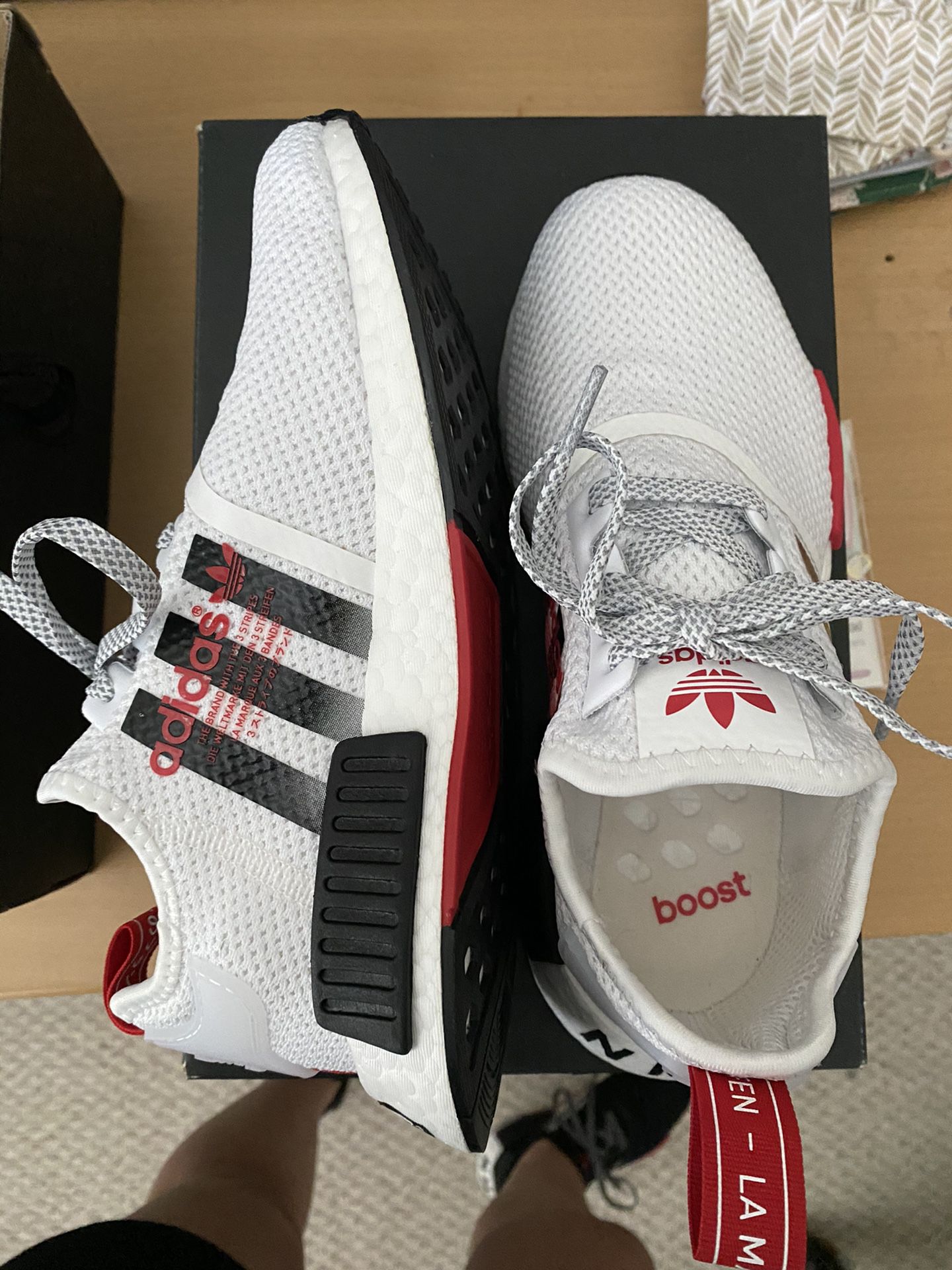 Adidas NMD, Red/White, Size 6 (Big Kids)
