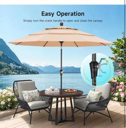 10 FT Patio Umbrella, 3 Tier Push Button Tilt, 1.5" Pole, Champagne (No Base) L-5