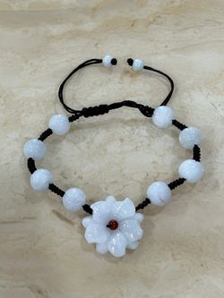 Natural real White Emerald Hand Carved Flower & Lotus Adjustable JADE Bracelet