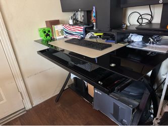 Black Glass Computer Desk with Keyboard Tray 43x24x30