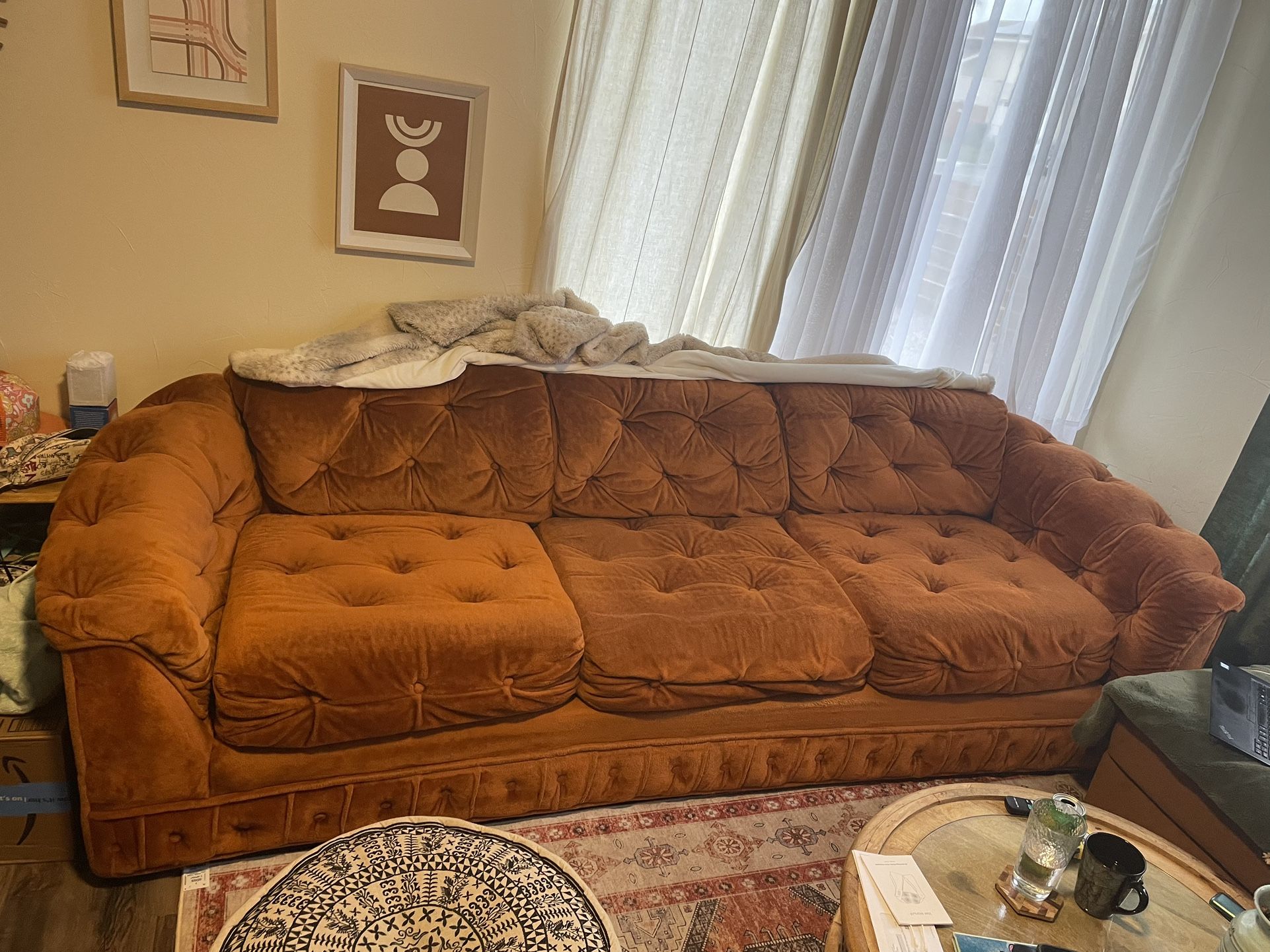 Vintage Burnt Orange Couch, Chair And Ottoman