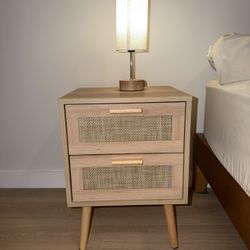 Bamboo Style Nightstands (Set of 2) – With Drawers + Lamp Included