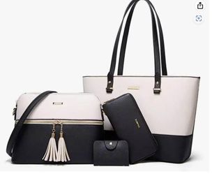 Vegan leather 4-piece handbag sets, NEW, Black/Beige and Beige/Gray, $30 each