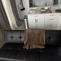  Black Faux Leather Futon Couch – Great Condition