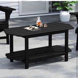 Adirondack Outdoor Patio Table-2 Tier Black Coffee Table Irregular Outside Table for Backyard Pool