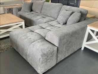 Silver grey Sectional sofa couch Plush soft sitting modern