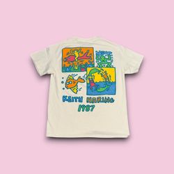 Keith Haring Pop Shop Sea Life 1987 T-Shirt Size Mens Medium White 