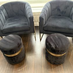 Black And Gold Seating Chairs With Ottoman