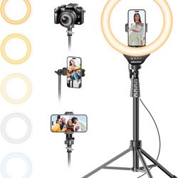 12'' Selfie Ring Light with 62’’ Tripod Stand for Video Recording, Live Streaming(YouTube, Instagram, TIK Tok), Compatible with Phones, Camer
