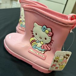 Hello Kitty Girls' Rain Boots Pink Rubber Logo Bow Rainbow Waterproof Size 3